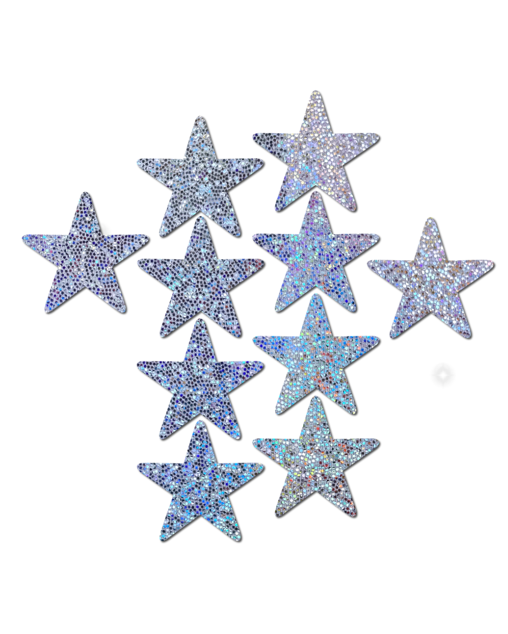 Body Minis: 10 Mini Silver Glitter Stars Nipple & Body Pasties by Pastease® o/s - Lunautics Pasties
