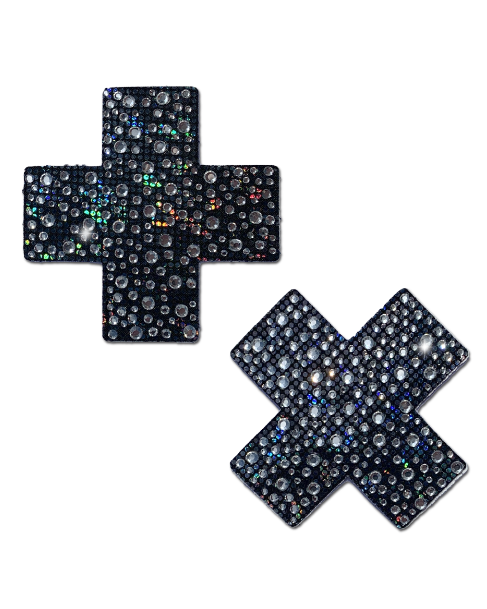 Plus X: Crystal Black Cross Nipple Pasties by Pastease® - Lunautics Pasties