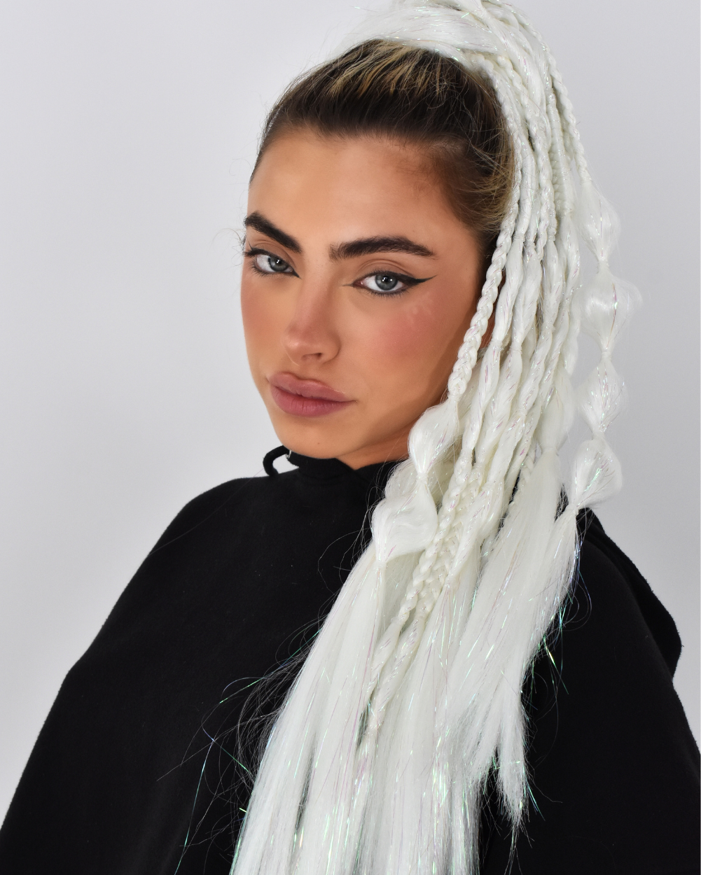 Braided Insta Pony- Solar Glow White Tinsel Extension - Lunautics