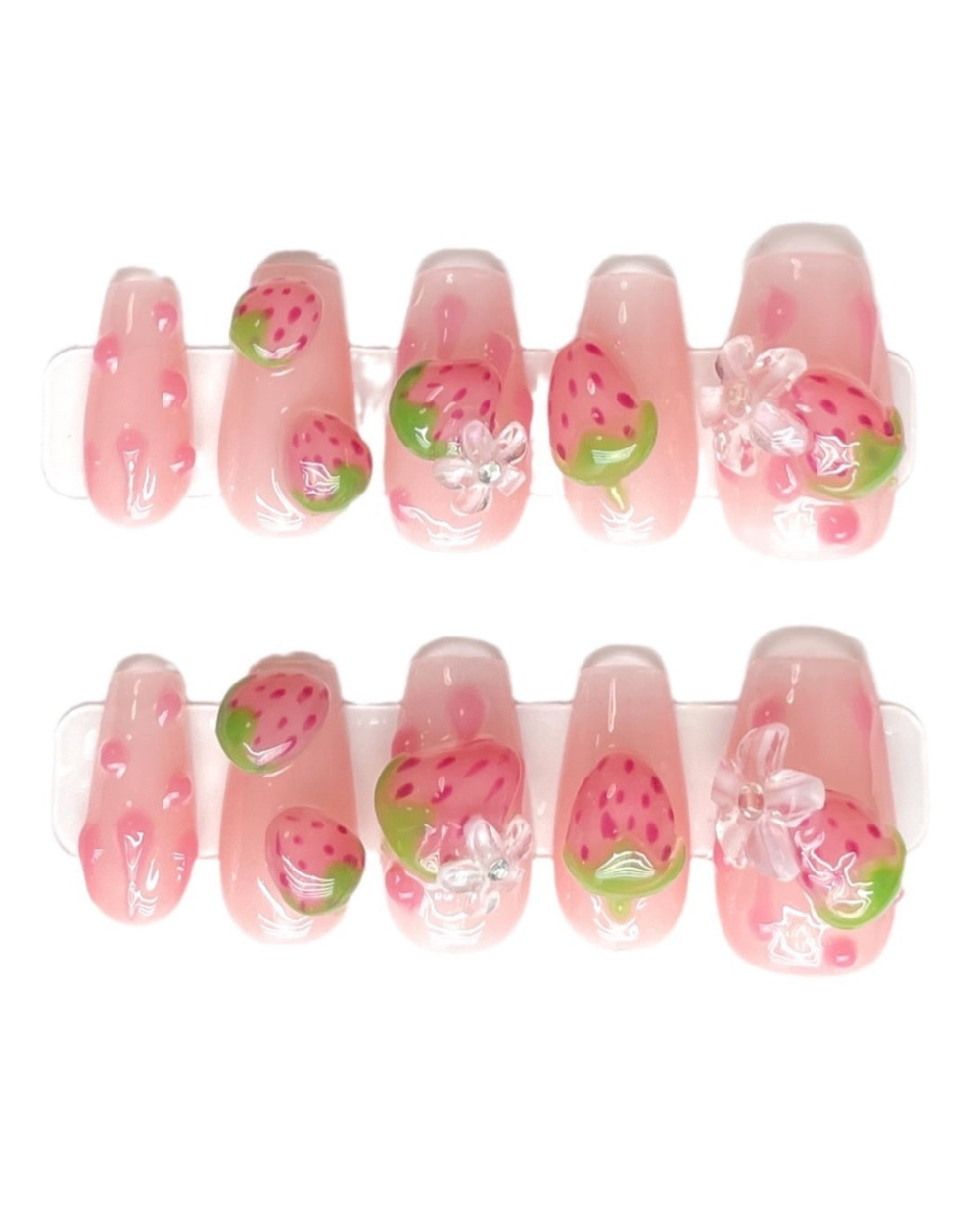 Strawberry Smoothie- Hand Painted Nails - Lunautics
