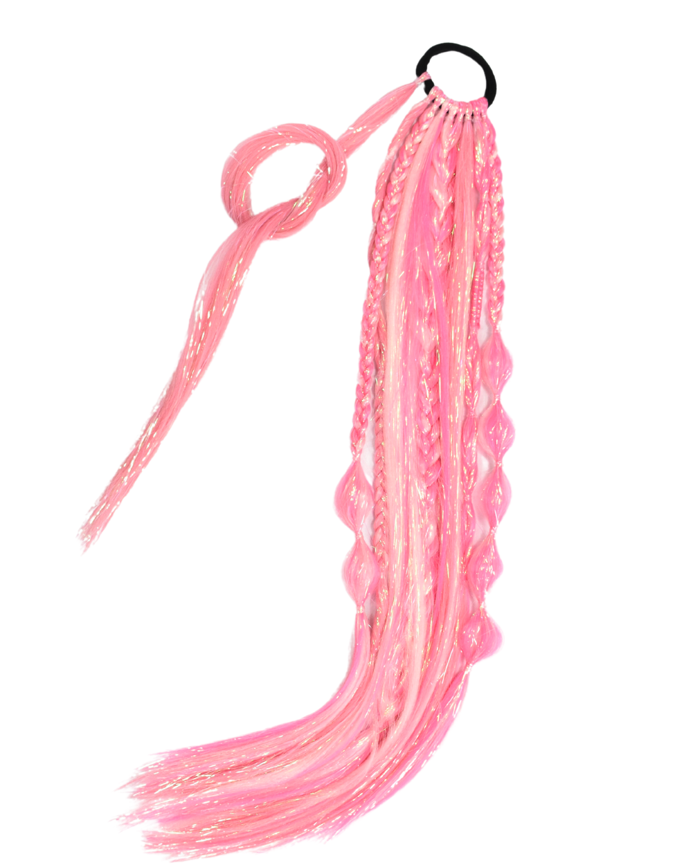 Dollface - Pink UV-Reactive Ombré Braided Ponytail Extension with Tinsel - Lunautics Ponytail Hair Extension