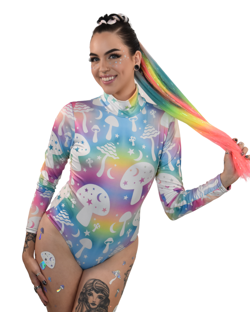 Stellar Mushrooms Turtleneck Long Sleeve Bodysuit - Lunautics
