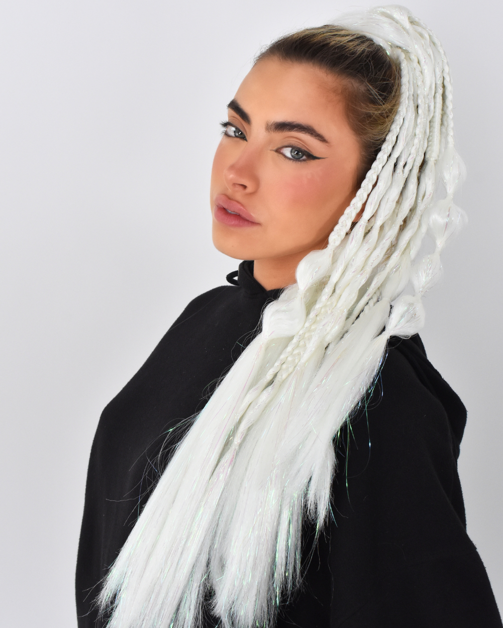 Braided Insta Pony- Solar Glow White Tinsel Extension - Lunautics