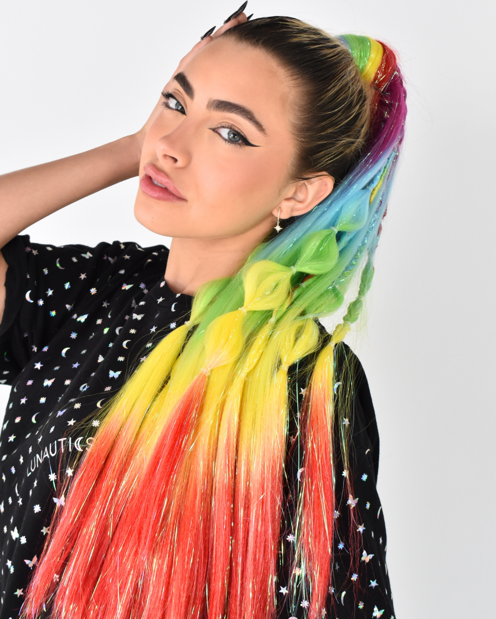Braided Insta Pony- Rainbow Crystal Ombre Extension - Lunautics