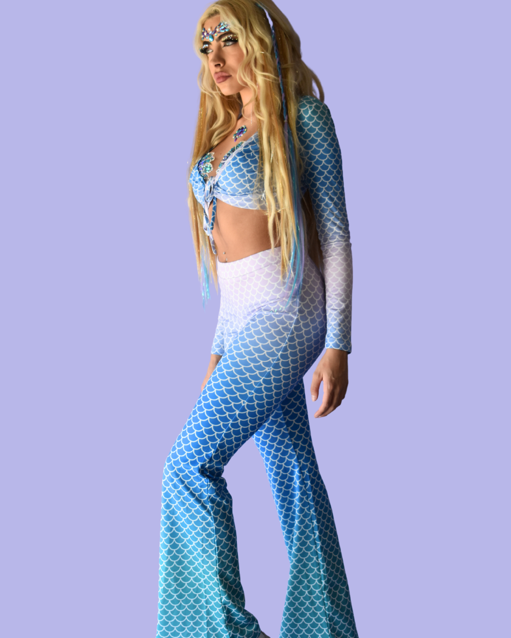 Siren Song- Mermaid Print High Waisted Flare Pants - Lunautics