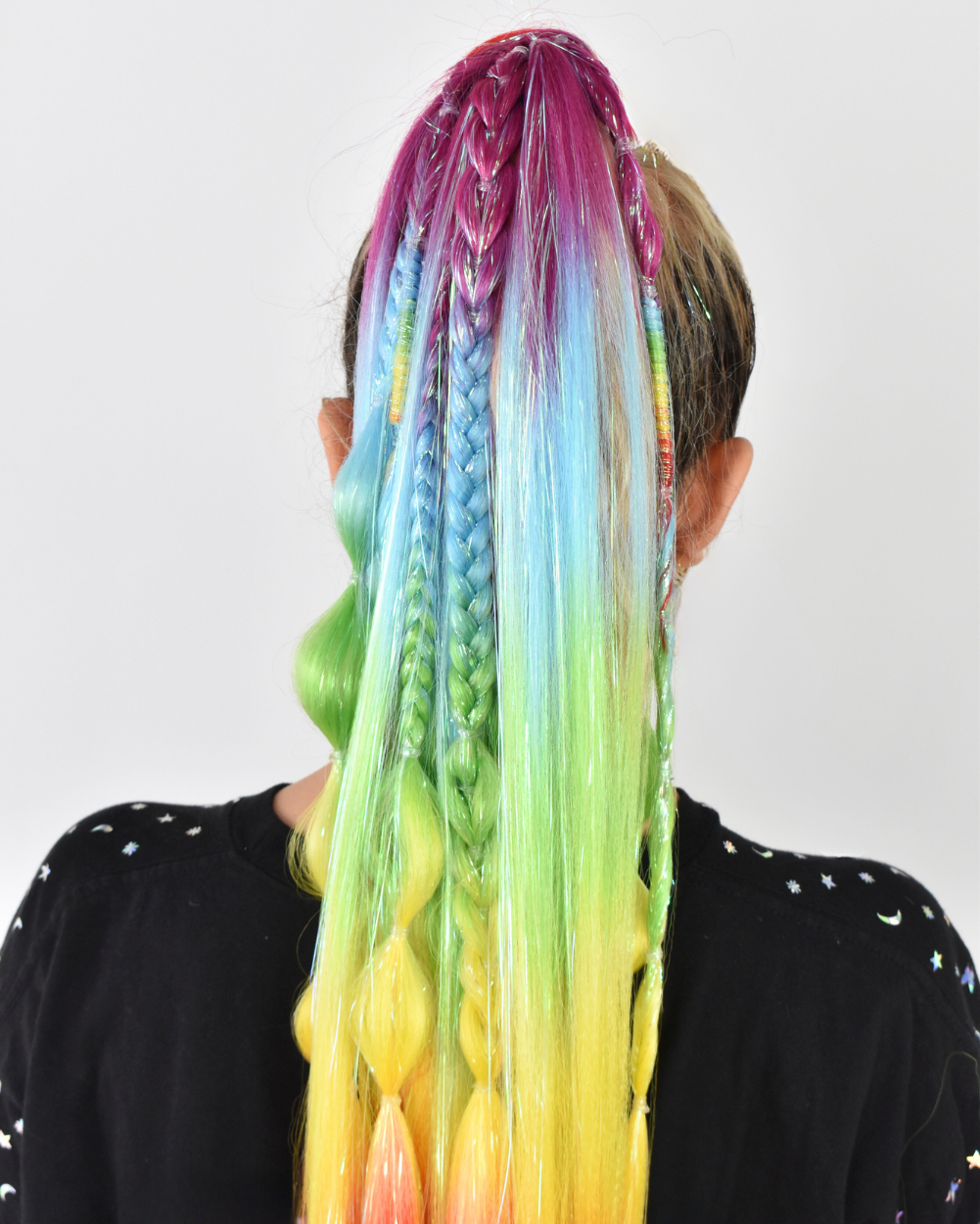 Braided Insta Pony- Rainbow Crystal Ombre Extension - Lunautics