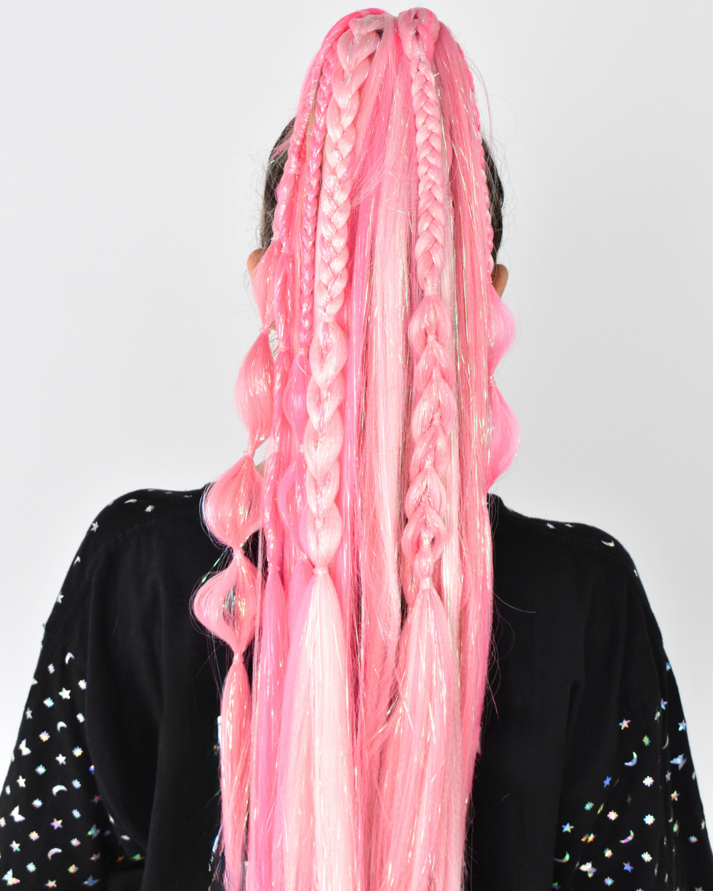 Dollface - Pink UV-Reactive Ombré Braided Ponytail Extension with Tinsel - Lunautics Ponytail Hair Extension