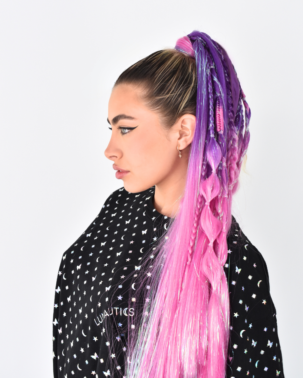 Braided Insta Pony- Infinity Purple to Pink Ombre Extension - Lunautics