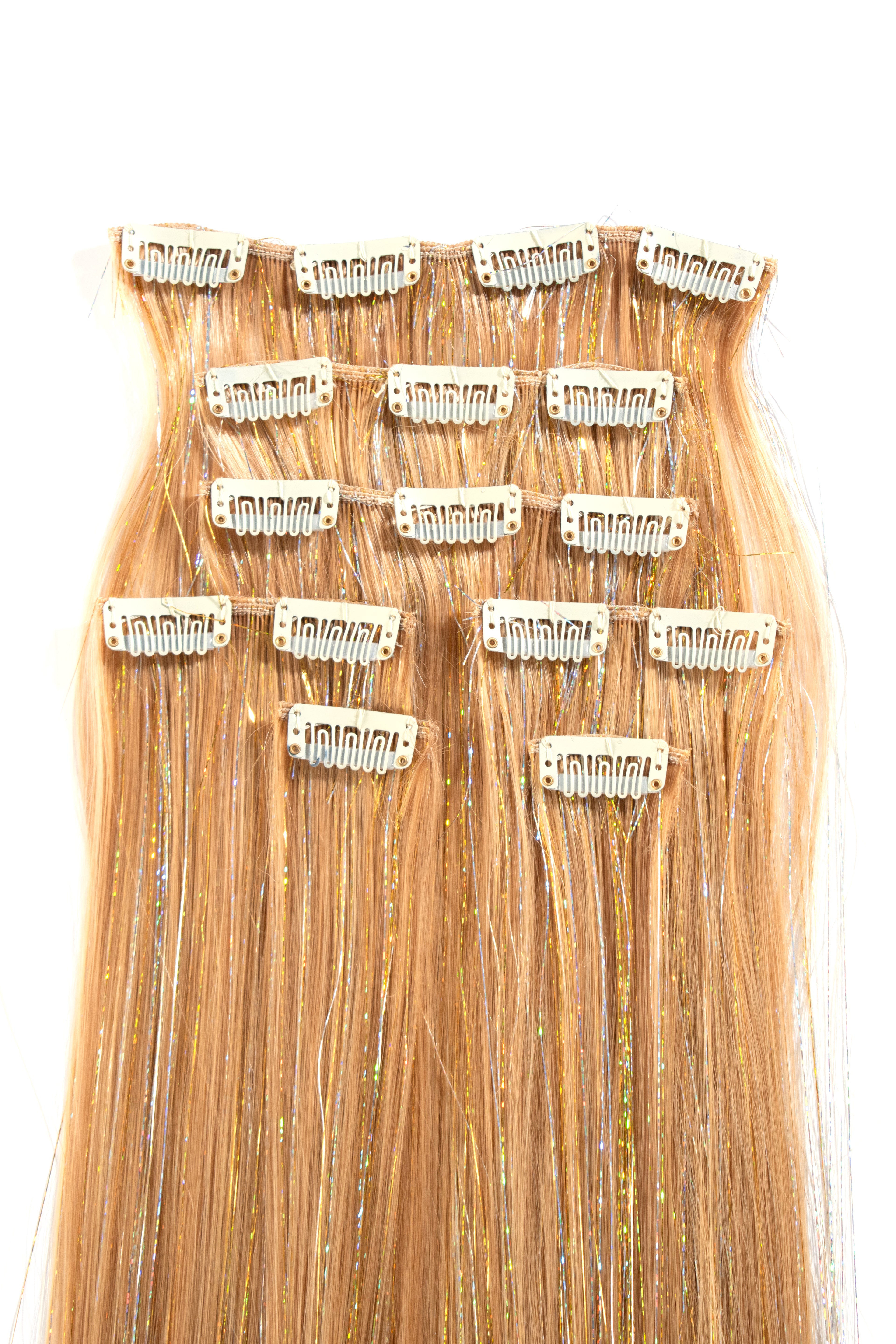 Blonde Bombshell - 22in Luxe Synthetic Full Clip-In Extension Set  with Tinsel - Lunautics Clip-In Extensions