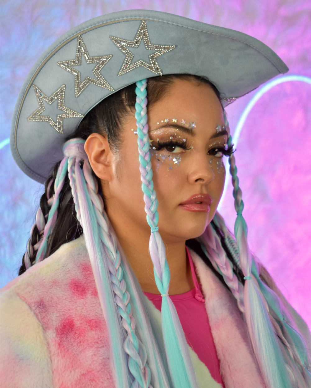 Star Girl - Baby Blue Cowboy Hat With Silver Stars - Lunautics Cowboy Hat