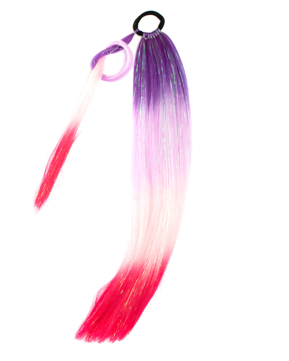 Sunrise - Ombre Purple Pink Red Ponytail Extension with Tinsel - Lunautics Ponytail Hair Extension