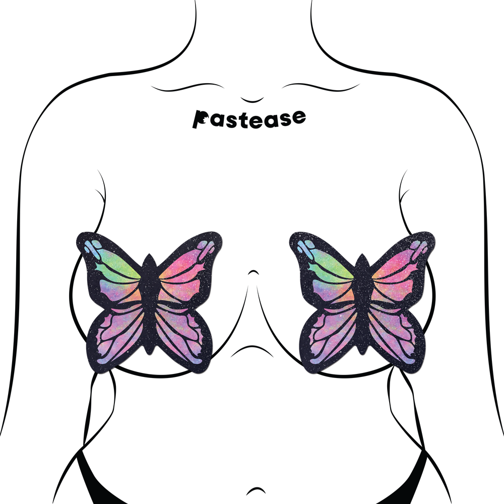 Butterfly Rainbow Twinkle Velvet Full Coverage Pasties by Pastease - Lunautics Pasties