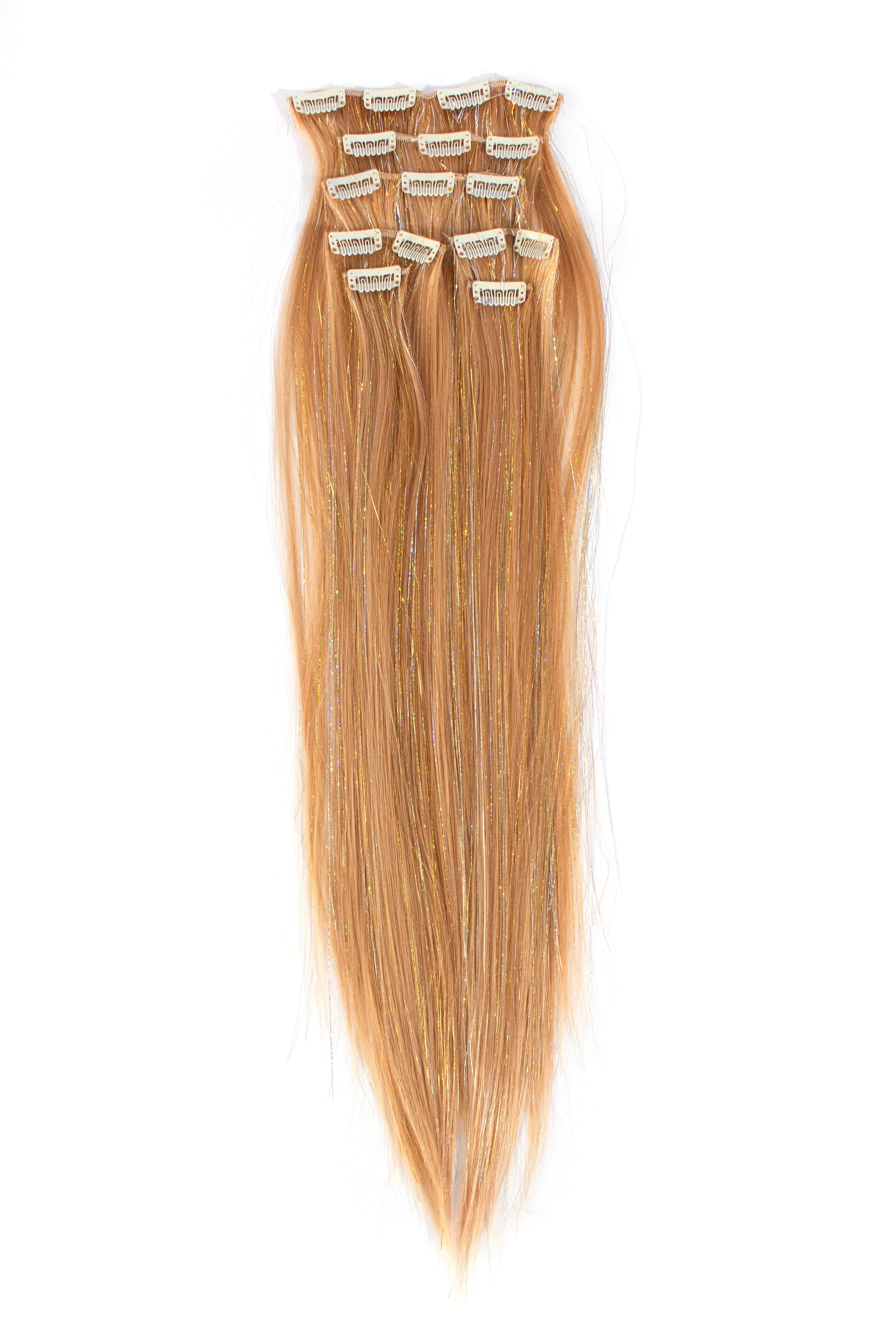 Blonde Bombshell - 22 In Luxe Synthetic 7 Pc Full Clip-In Extension Set with Tinsel - Lunautics Clip-In Extensions