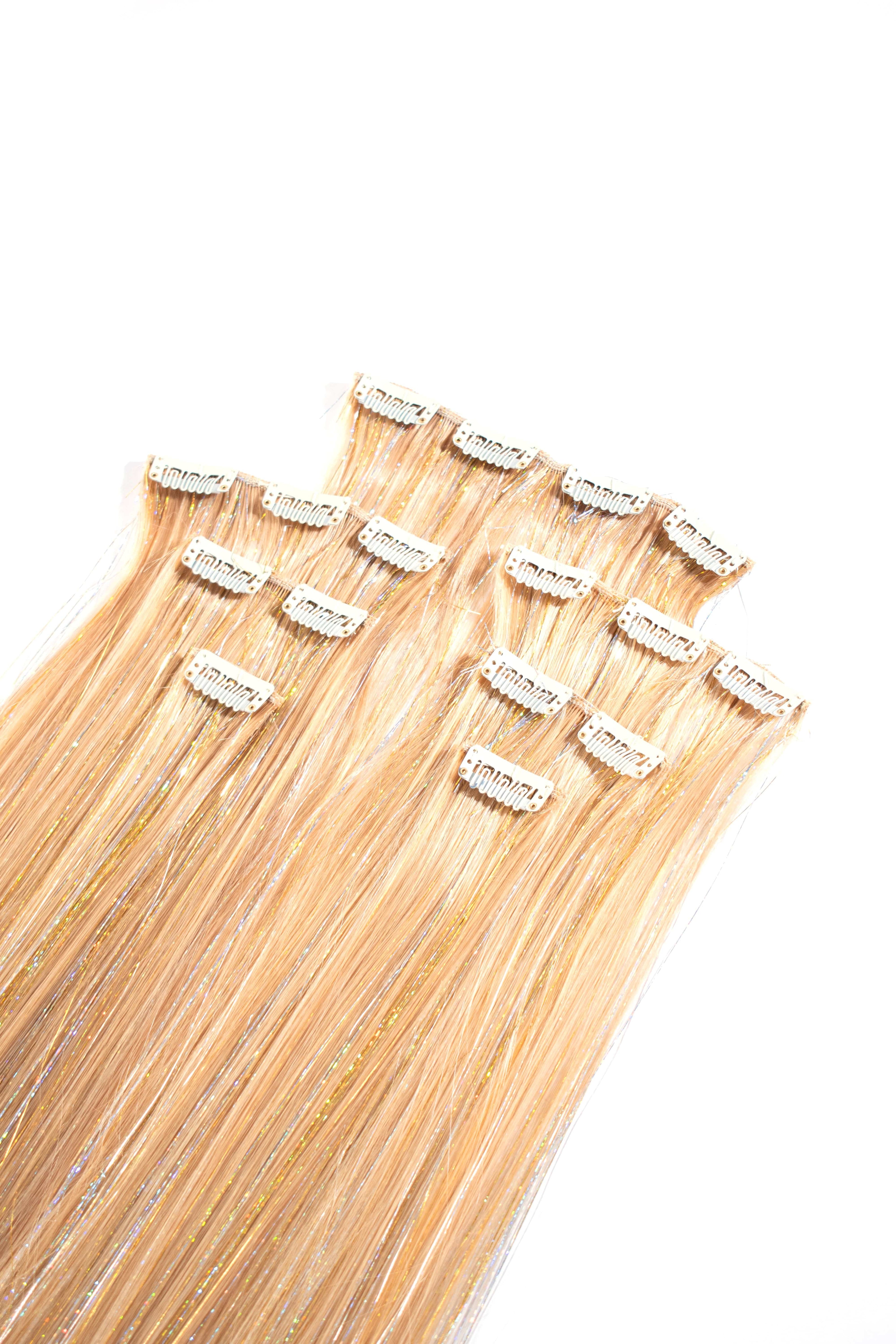 Blonde Bombshell - 22 In Luxe Synthetic 7 Pc Full Clip-In Extension Set with Tinsel - Lunautics Clip-In Extensions