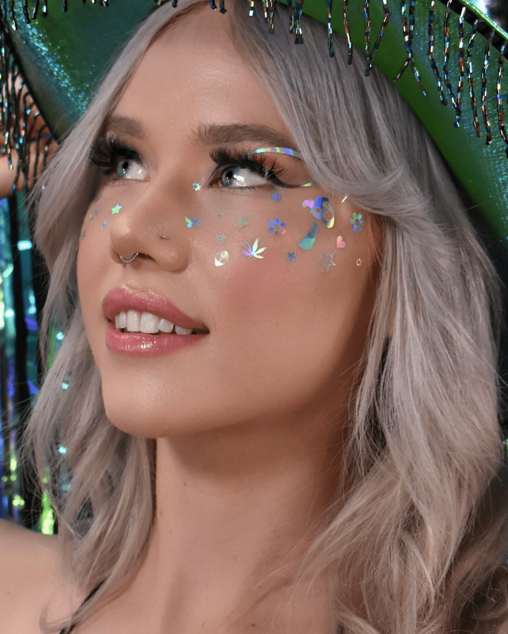 Rave Day Silver Holographic Face Decal Stickers - Lunautics Face Decal