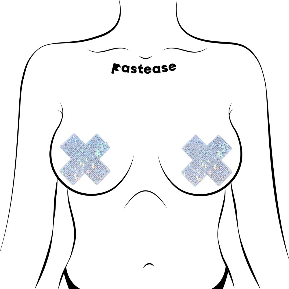 Plus X: Crystal Silver Cross Nipple Pasties by Pastease® - Lunautics Pasties