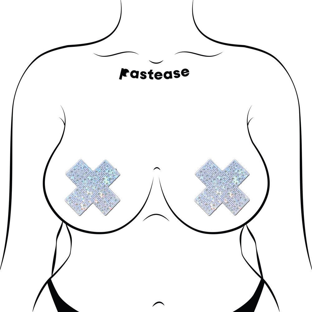 Plus X: Crystal Silver Cross Nipple Pasties by Pastease® - Lunautics Pasties