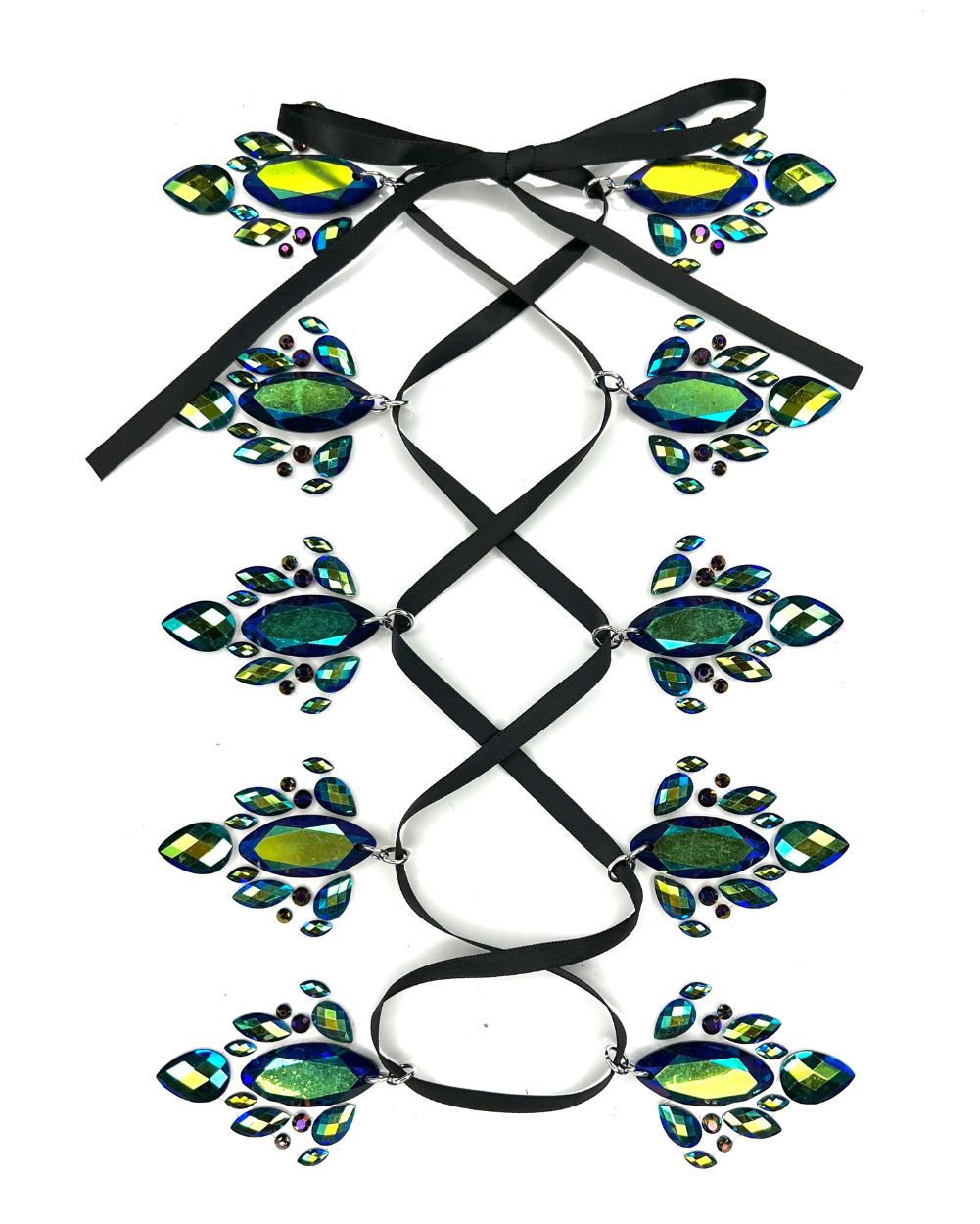 Showgirl Body Jewels- Lace Up Corset With Ribon Tie - Lunautics Jewel Pasties