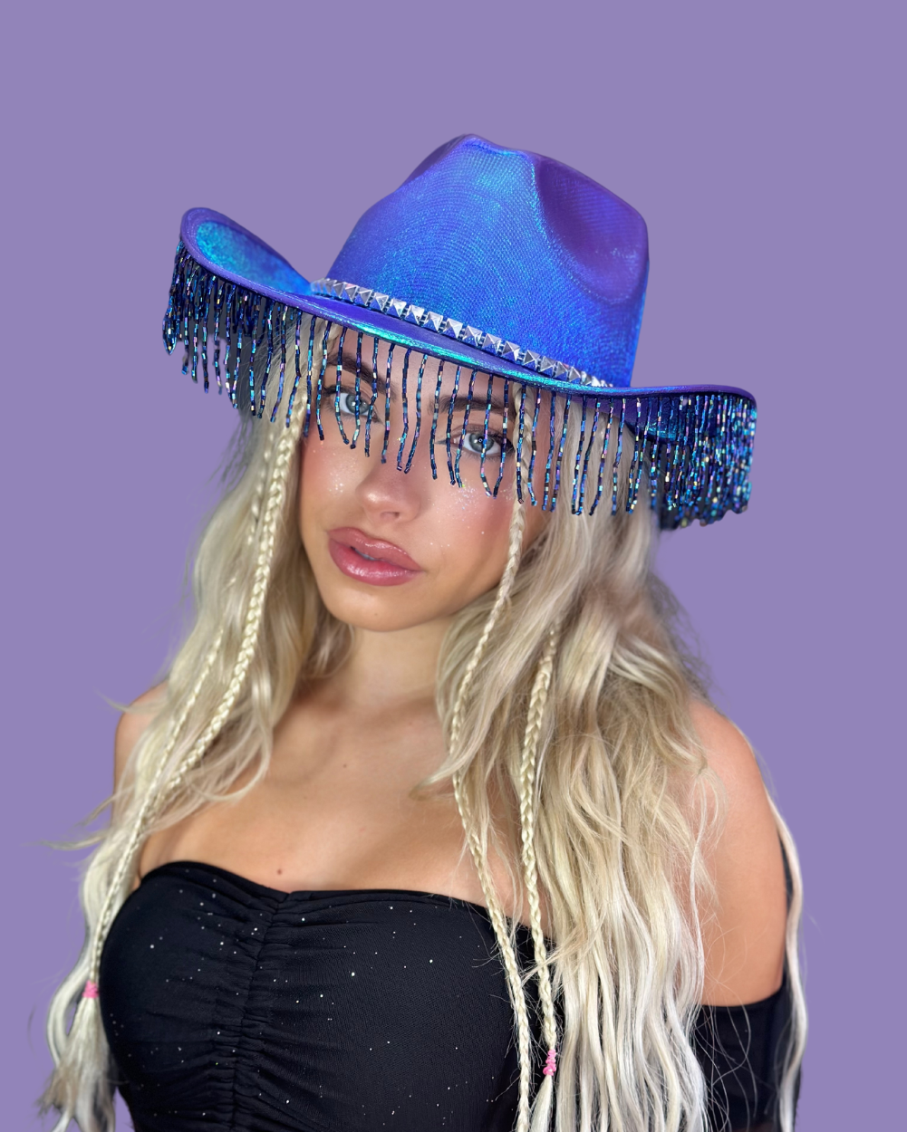 Iridescent Fringe Cowboy Hat- Blue - Lunautics