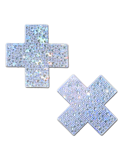 Plus X: Crystal Silver Cross Nipple Pasties by Pastease®