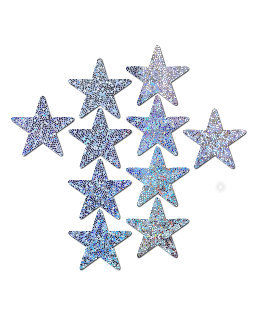 Body Minis: 10 Mini Silver Glitter Stars Nipple &amp; Body Pasties by Pastease® o/s