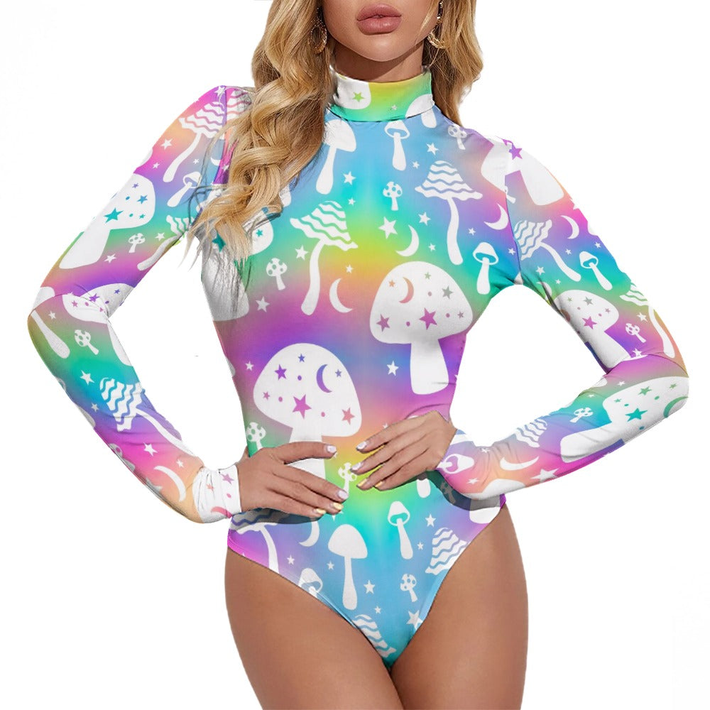 Cosmic Mushroom Turtleneck Long Sleeve Bodysuit - Lunautics