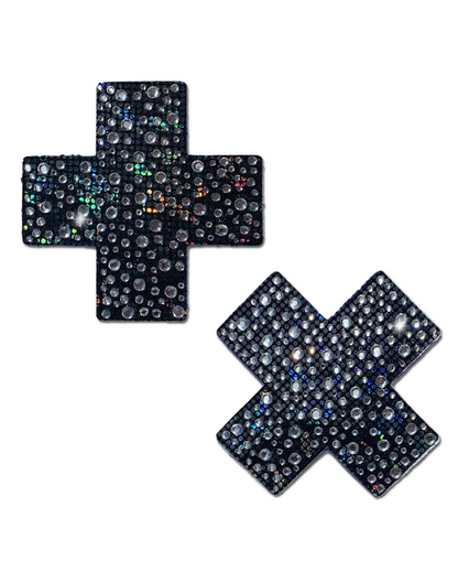 Plus X: Crystal Black Cross Nipple Pasties by Pastease®