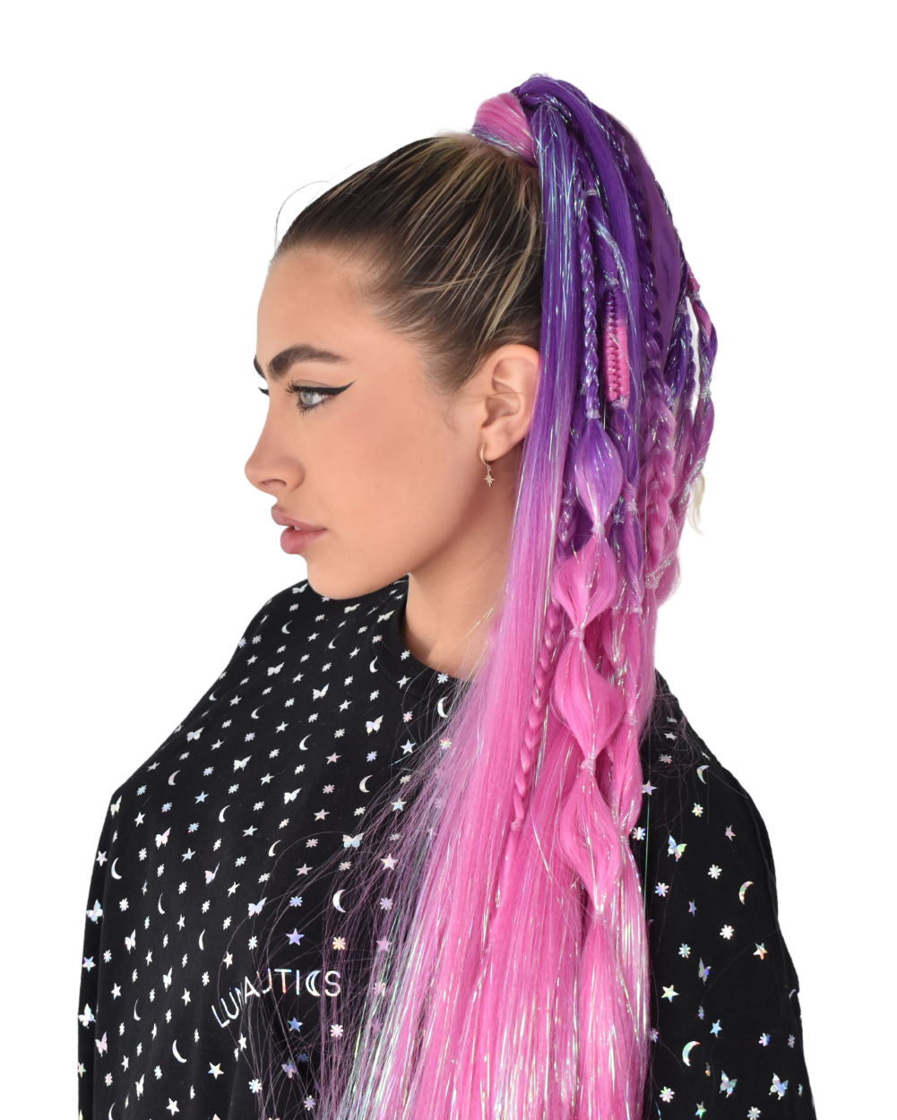 Infinity - Purple Ombré Braided Ponytail Extension with Tinsel