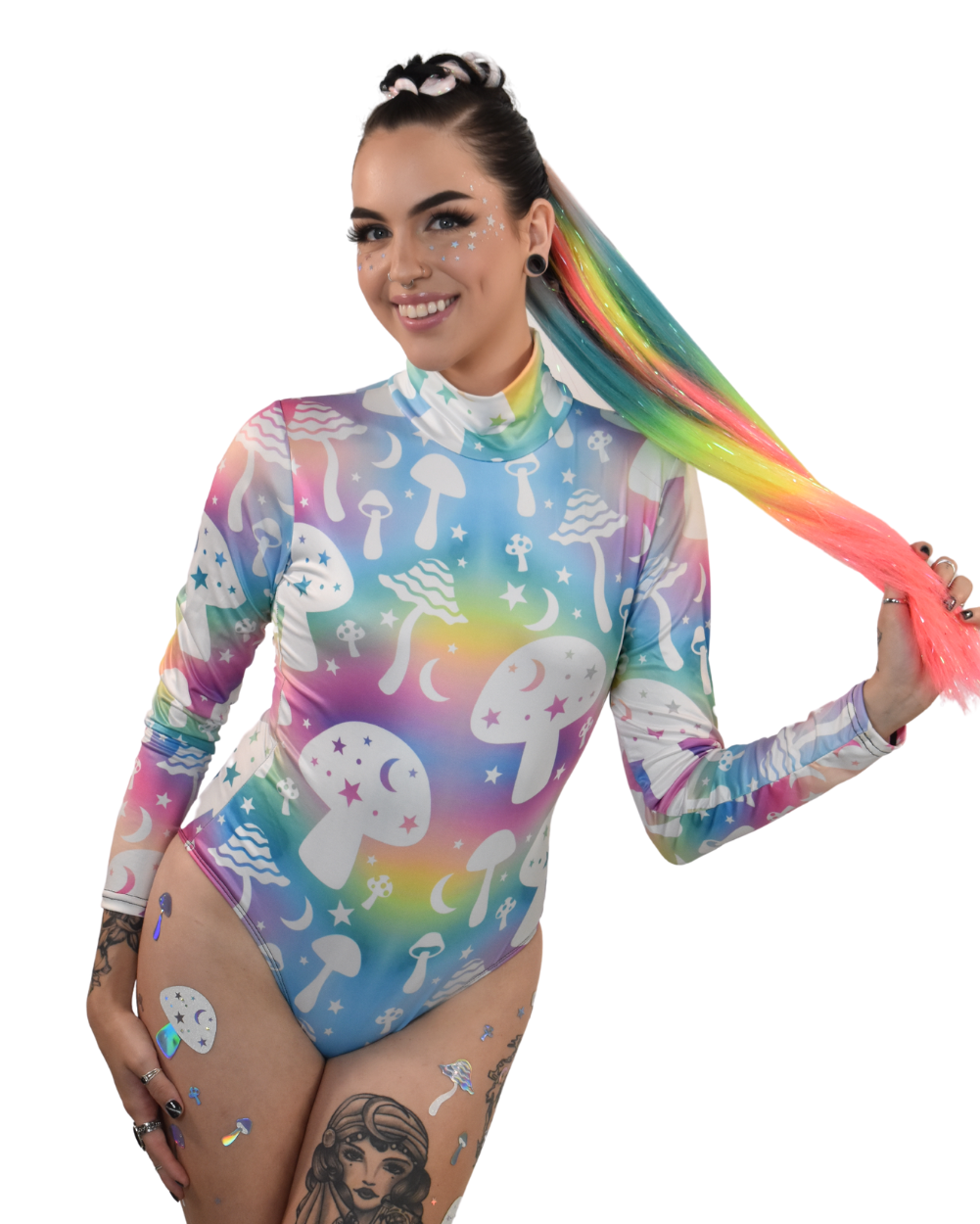 Stellar Mushrooms Turtleneck Long Sleeve Bodysuit