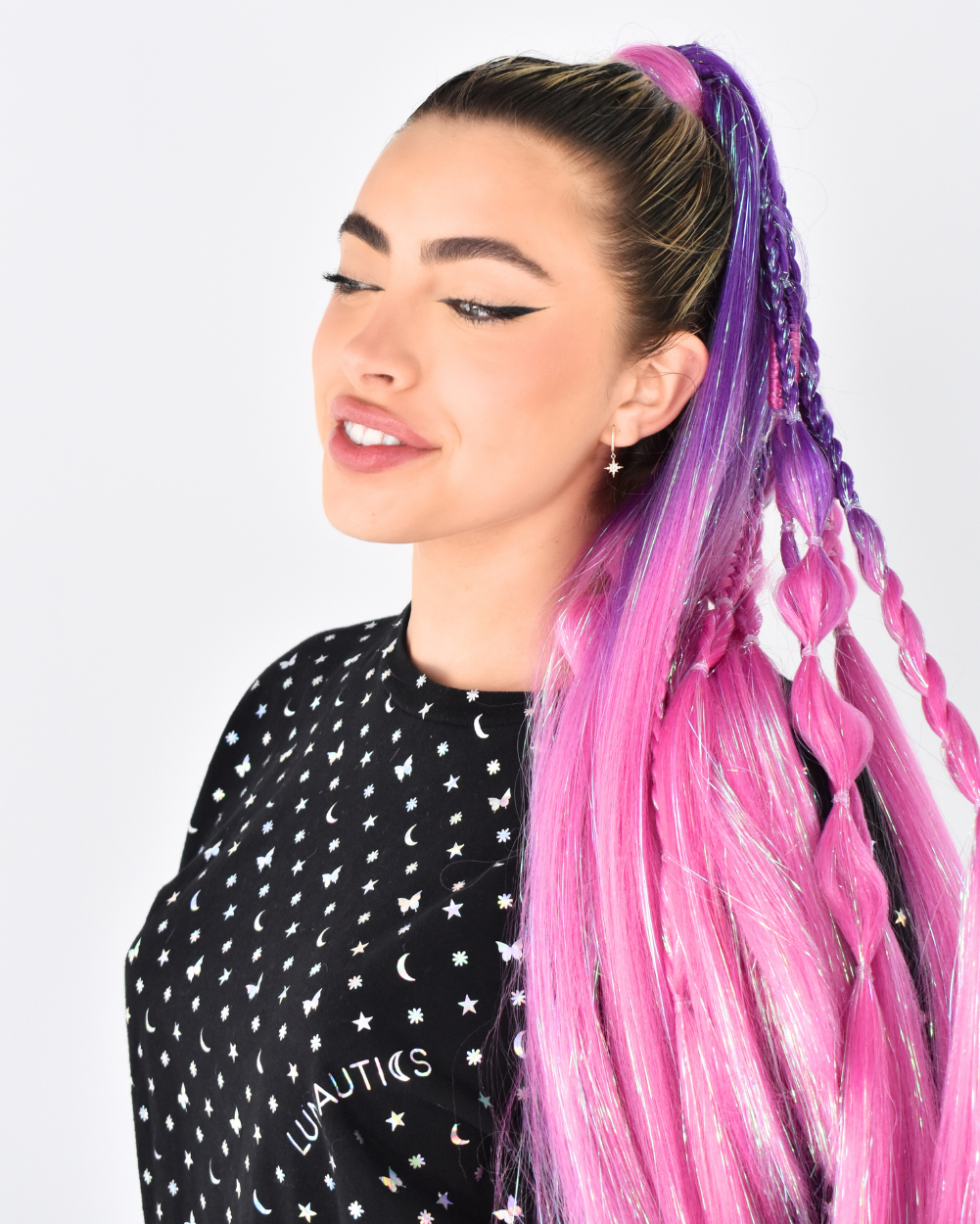 Infinity - Purple Ombré Braided Ponytail Extension with Tinsel - Lunautics Ponytail Hair Extension