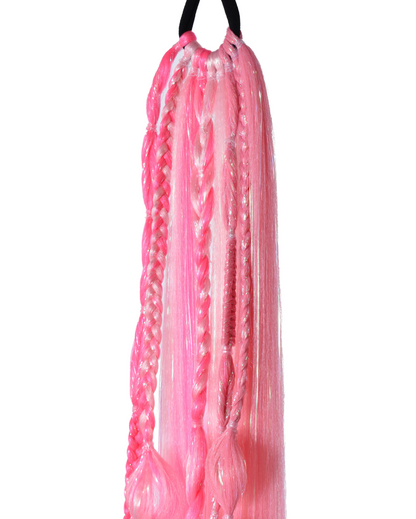 Dollface - Pink UV-Reactive Ombré Braided Ponytail Extension with Tinsel - Lunautics Ponytail Hair Extension