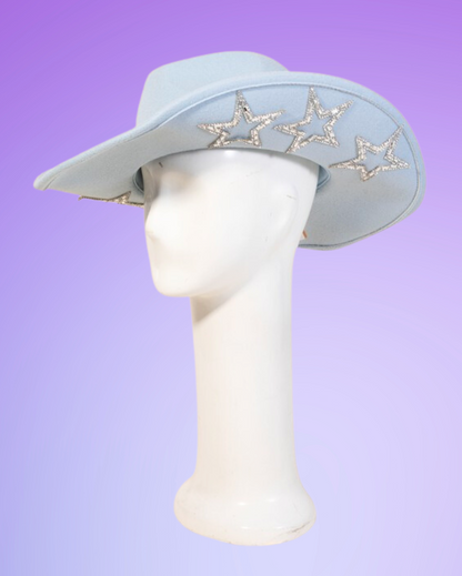 Star Girl - Baby Blue Cowboy Hat With Silver Stars - Lunautics Cowboy Hat