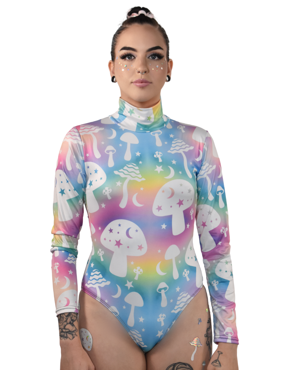 Stellar Mushrooms Turtleneck Long Sleeve Bodysuit