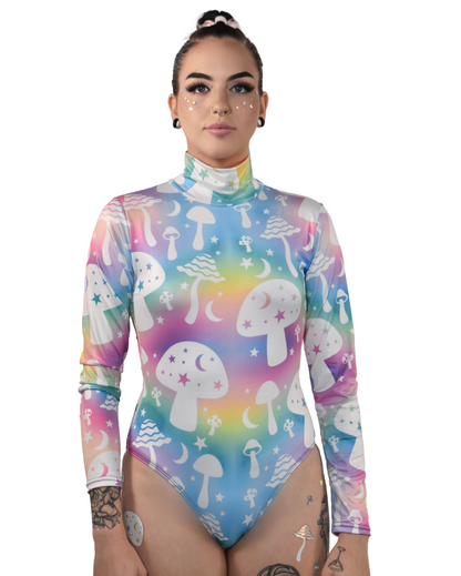 Stellar Mushrooms Turtleneck Long Sleeve Bodysuit