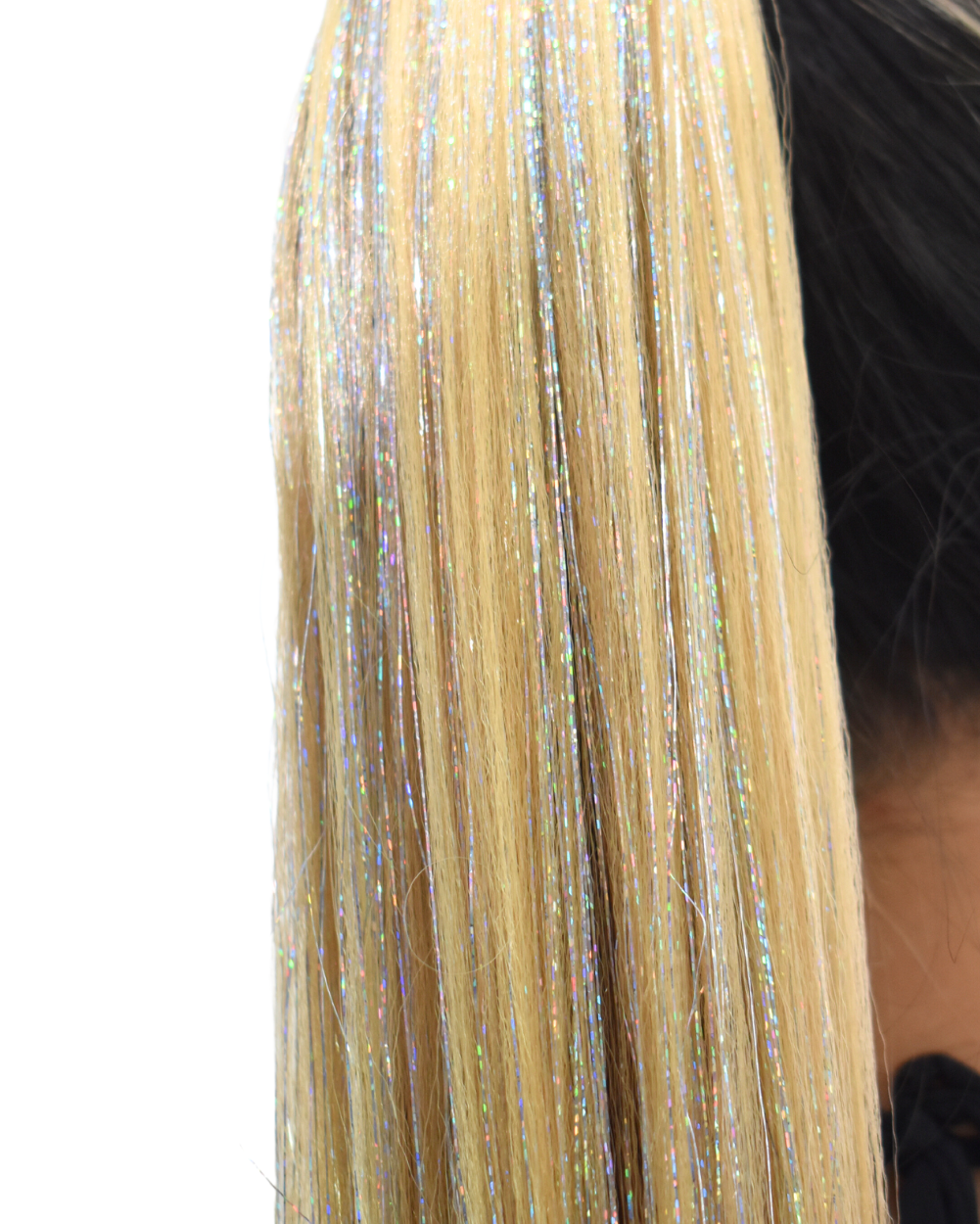 Champagne Sparkle - Blonde Ponytail Hair Extension with Silver Tinsel