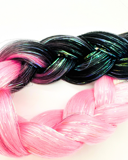 Candy Kiss - Black and Pink Ombre Hair Extension w/Tinsel - Lunautics