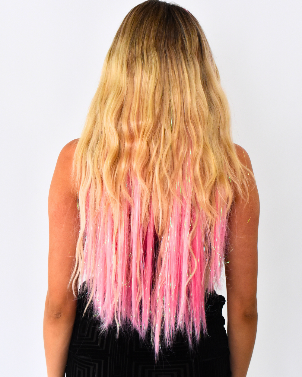 Clip-In Extensions- 22 Lux Synthetic with Tinsel- Dreamgirl Pink - Lunautics