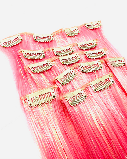 Clip-In Extensions- 22 Lux Synthetic with Tinsel- Dreamgirl Pink - Lunautics