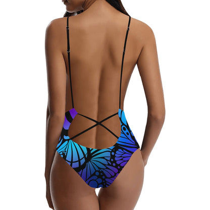 Wicked Wings - Blue Butterfly Criss Cross Backless One-Piece