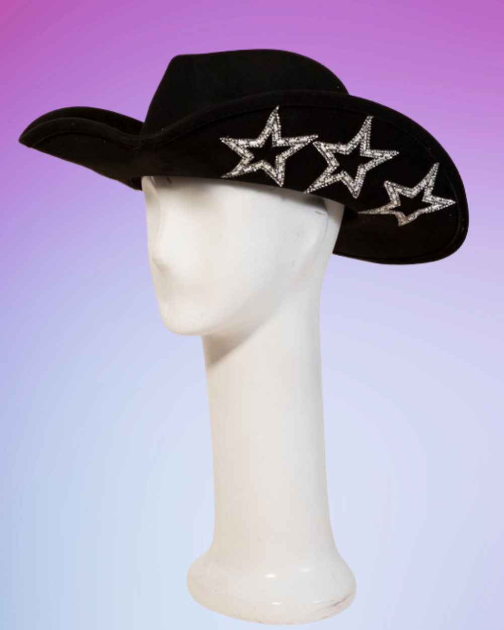 Star Girl- Black Cowboy Hat With Silver Stars - Lunautics