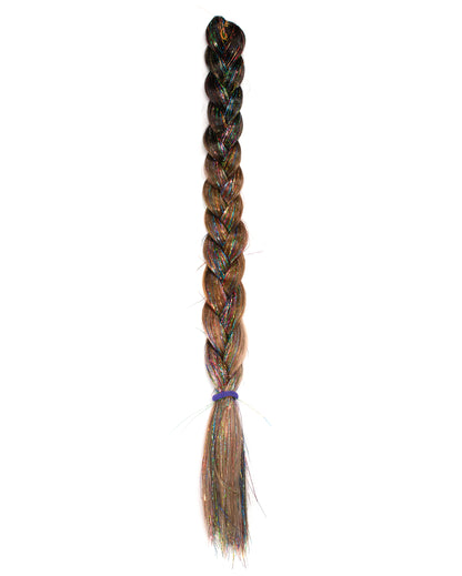 Brunette - Natural Brown Braid Hair with Rainbow Tinsel