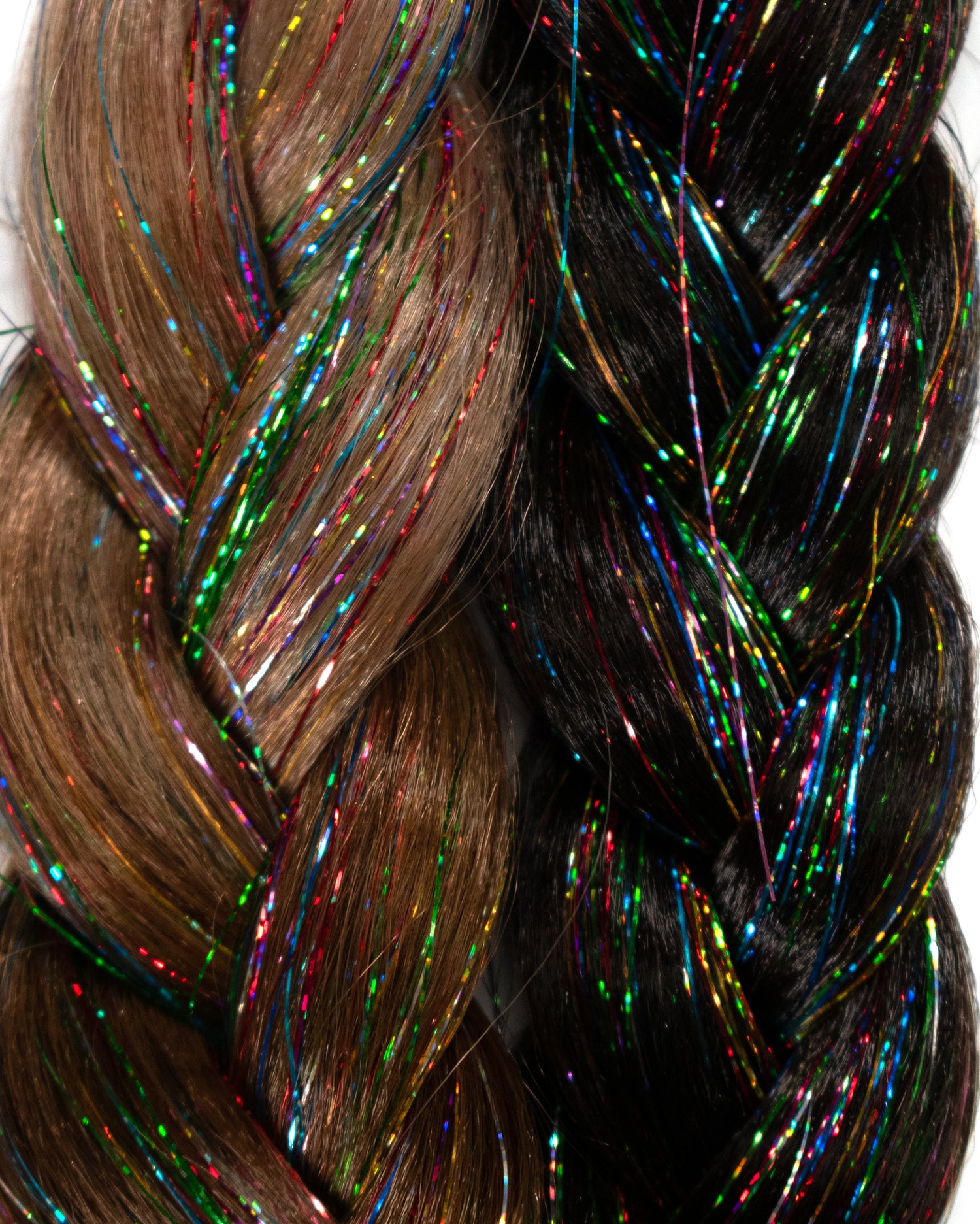 Brunette - Natural Brown Braid Hair with Rainbow Tinsel