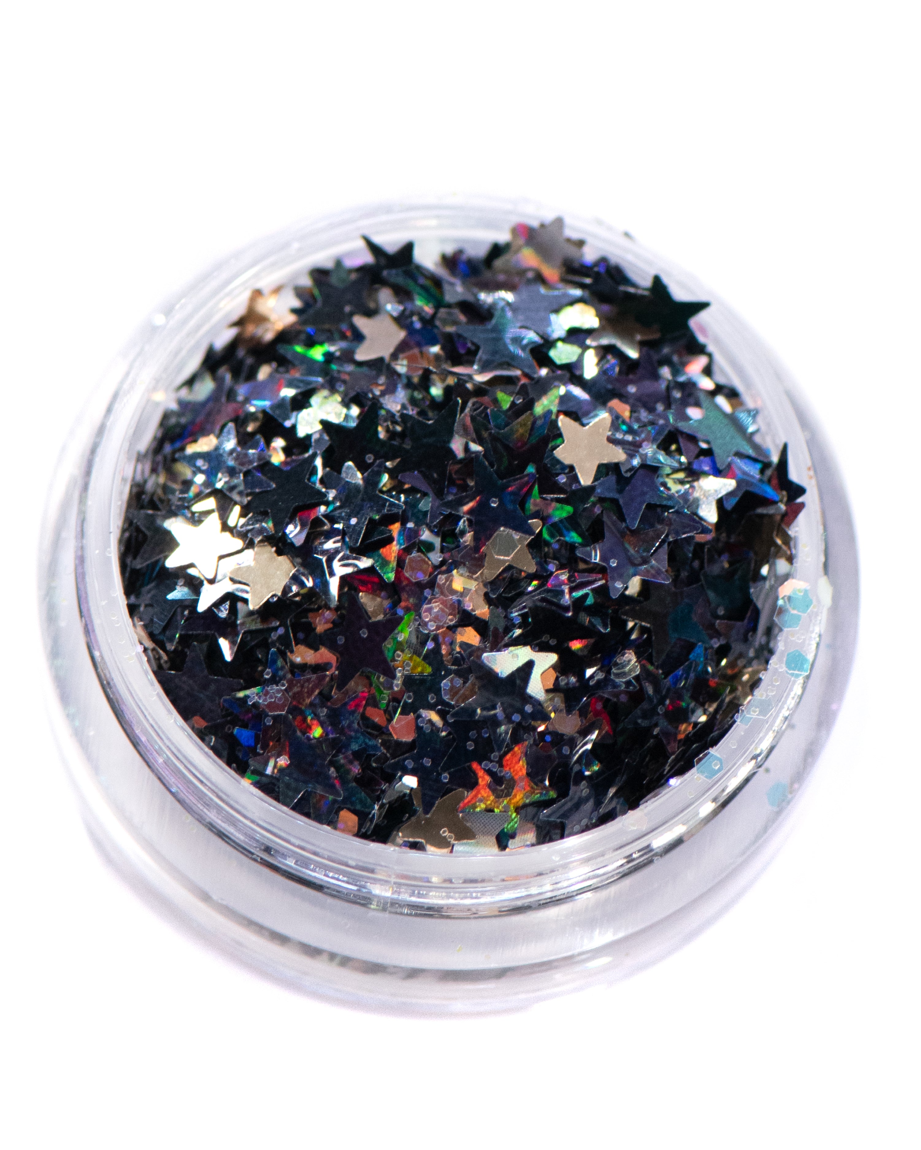 Dark Disco - Iridescent Black and Holographic Metallic Green Chunky Glitter Mix with Stars - Lunautics Chunky Glitter