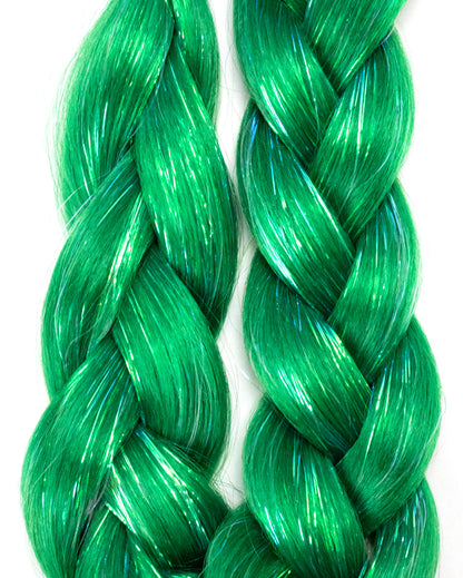 Emerald - Green Braid In Hair with Tinsel