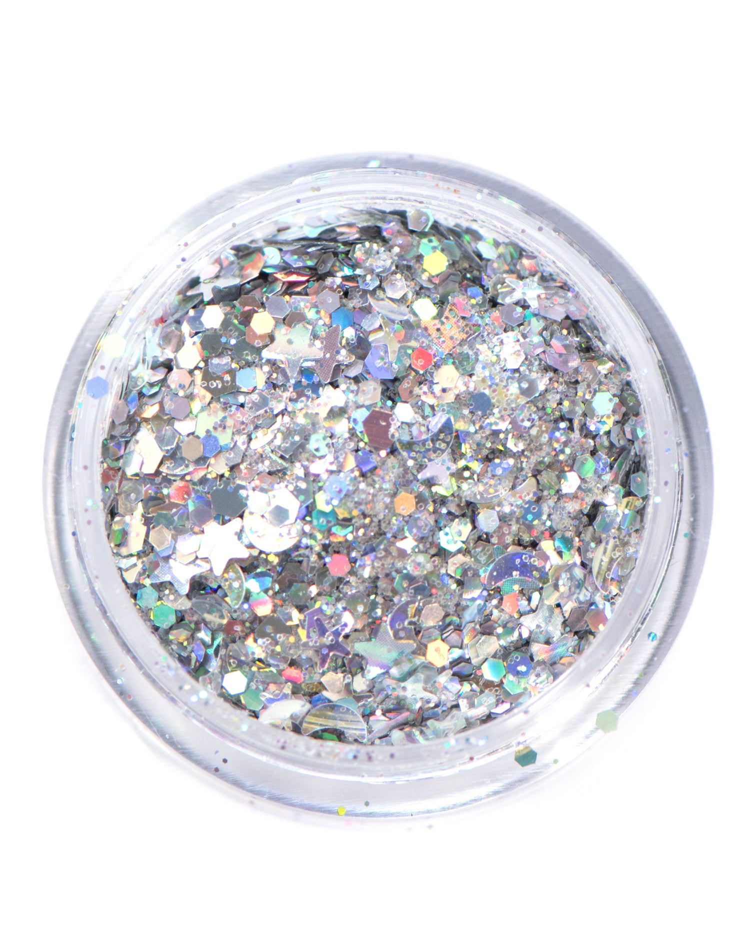 Holo Universe - Silver Holographic Chunky Glitter Mix with Moons and Stars - Lunautics Chunky Glitter