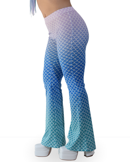 Siren Song- Mermaid Print High Waisted Flare Pants