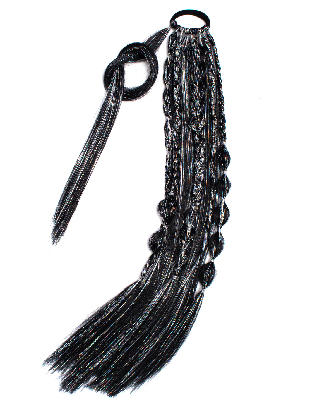 Sirius - Black Braided Ponytail Extension with Holographic Tinsel