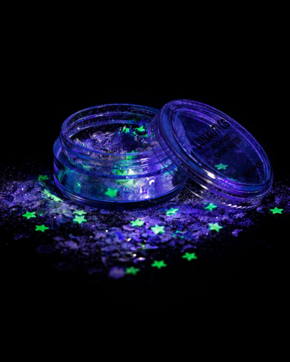 Zenon - Chunky Purple Glitter with Glow-in-Dark Stars and Silver Moons - Lunautics Chunky Glitter