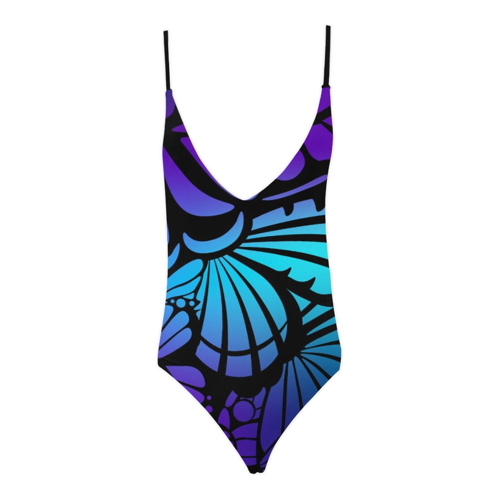 Wicked Wings - Blue Butterfly Criss Cross Backless One-Piece