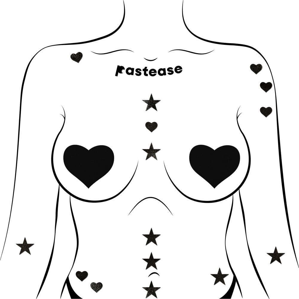 Pastease Confetti: Liquid Black Baby Heart &amp; Star Body Pasties by Pastease® - Lunautics Pasties